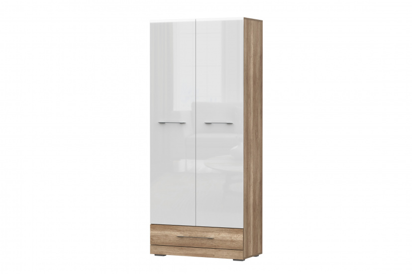 Модульная система «Ницца» Шкаф двухстворчатый комбинированный (420) (Каньон светлый/Белый глянец)